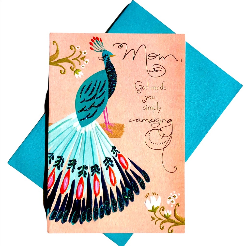 DaySpring Mothers Birthday Embellished Single Greeting Card - Peacock Design